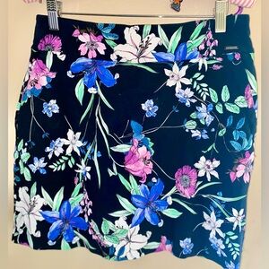 NWOT Vibrant Floral Casual Resort Wear Skort - Black Multicolor Blooms